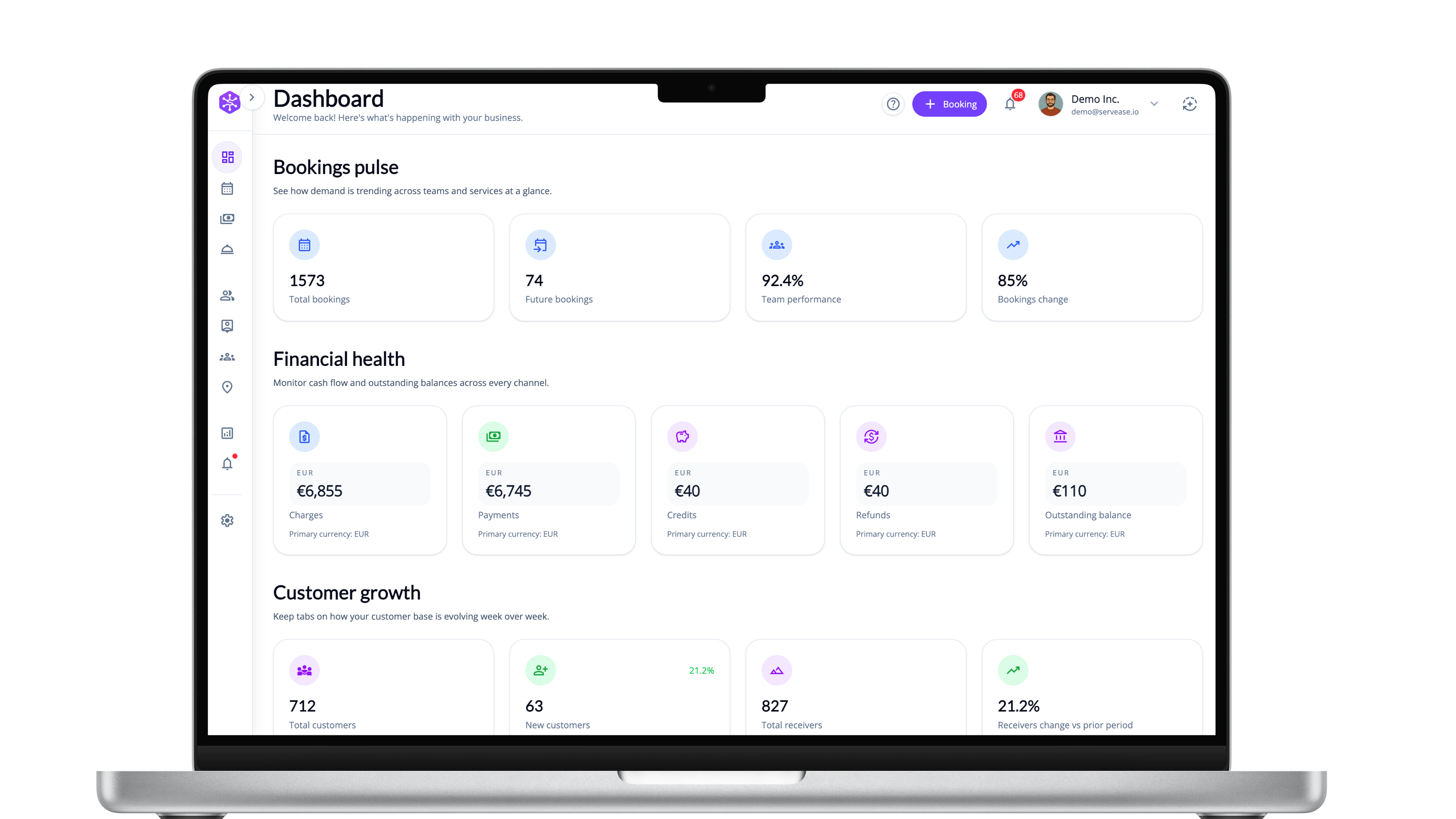 ServEase admin dashboard shown on a laptop